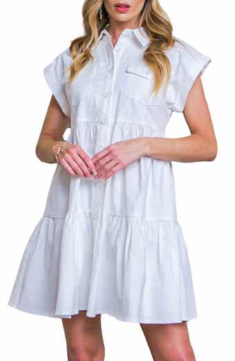 FLYING TOMATO Short Sleeve Tiered Shirtdress