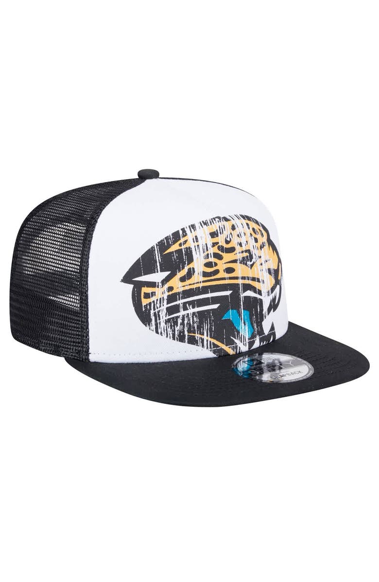 New Era Men's New Era White/Black Jacksonville Jaguars Distressed 9FIFTY A-Frame Snapback Hat, Alternate, color, 