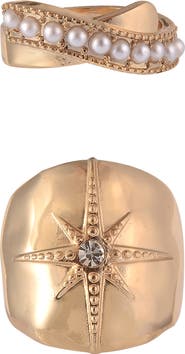 RACHEL Rachel Roy Set of 2 Faux Pearl & Crystal Band Rings