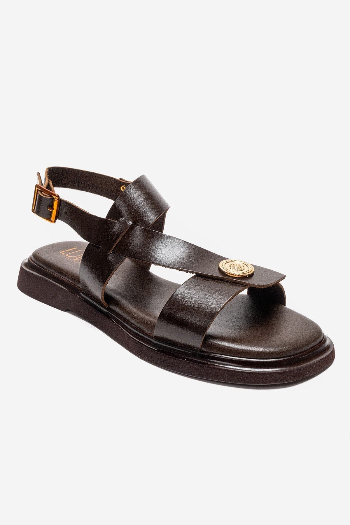 Forever & Always Shoes Quella Leather Buckle Sandal, Alternate, color, Brown