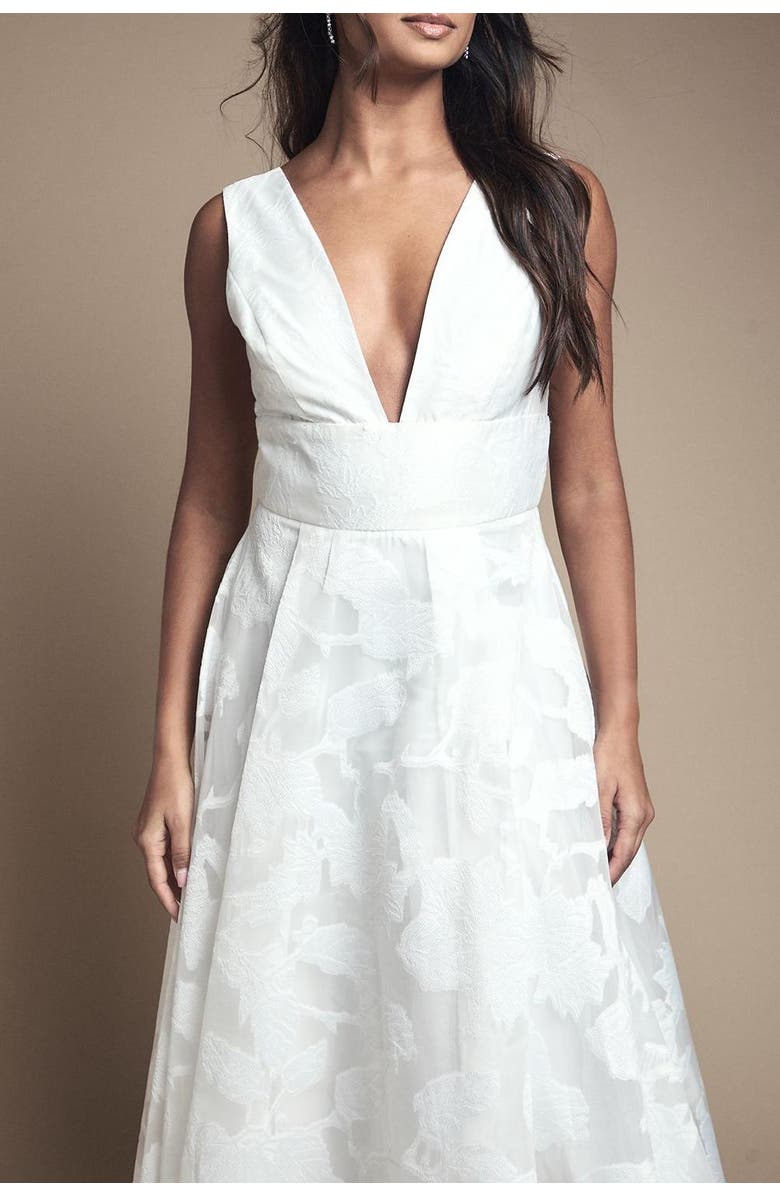 Coast Plunge V-Neck Jacquard Midi Dress, Alternate, color, Ivory