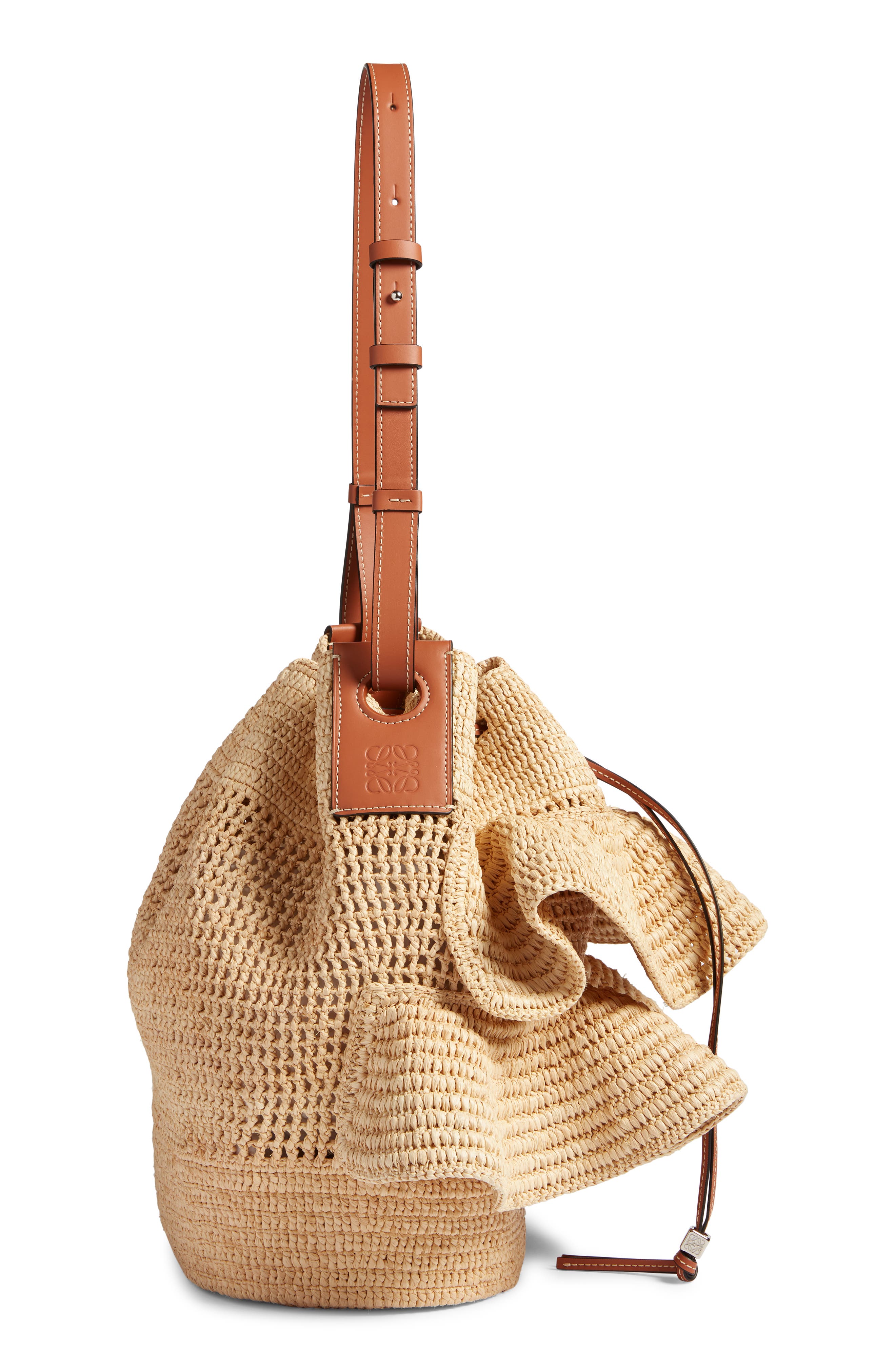 Loewe x Paula's Ibiza Balloon Ruffle Raffia Bucket Bag, Alternate, color, 