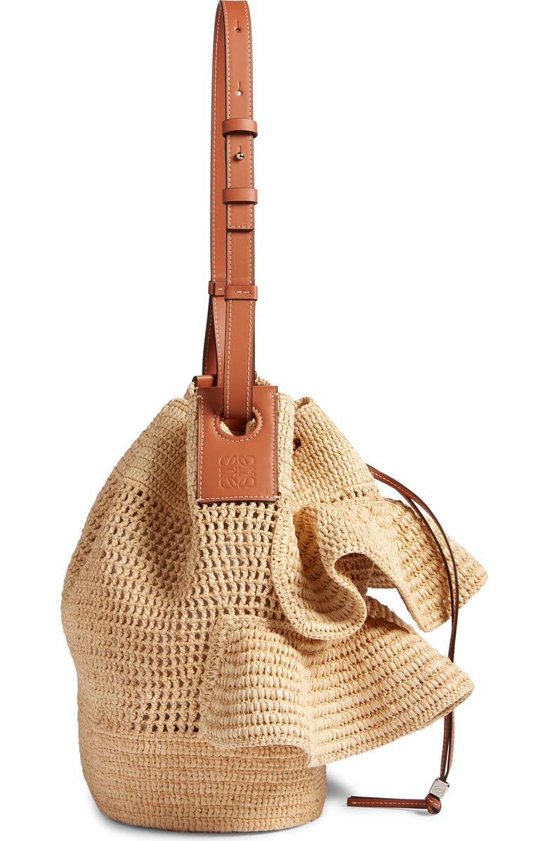 Loewe x Paula's Ibiza Balloon Ruffle Raffia Bucket Bag, Alternate, color,