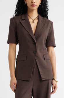 Short Sleeve Linen Blend Blazer