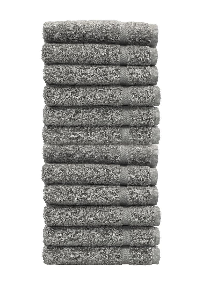 Denzi Washcloths - Set of 12 - Dark Grey, Main, color, DARK GREY