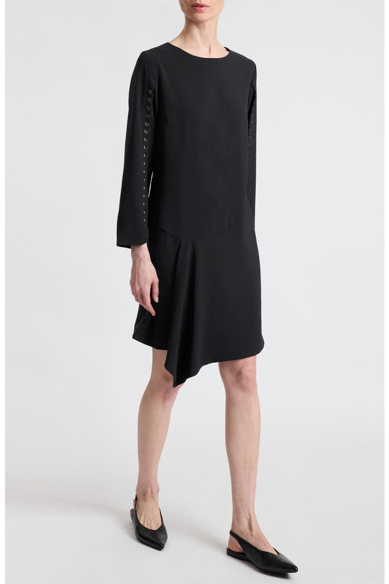 Essie Shift Dress with Grommet Detail in Soft Crepe, Alternate, color, BLACK