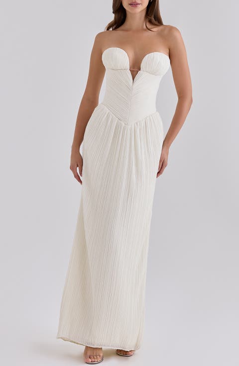 Valeriana Strapless Pleated Chiffon Gown