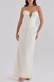 HOUSE OF CB Valeriana Strapless Pleated Chiffon Gown
