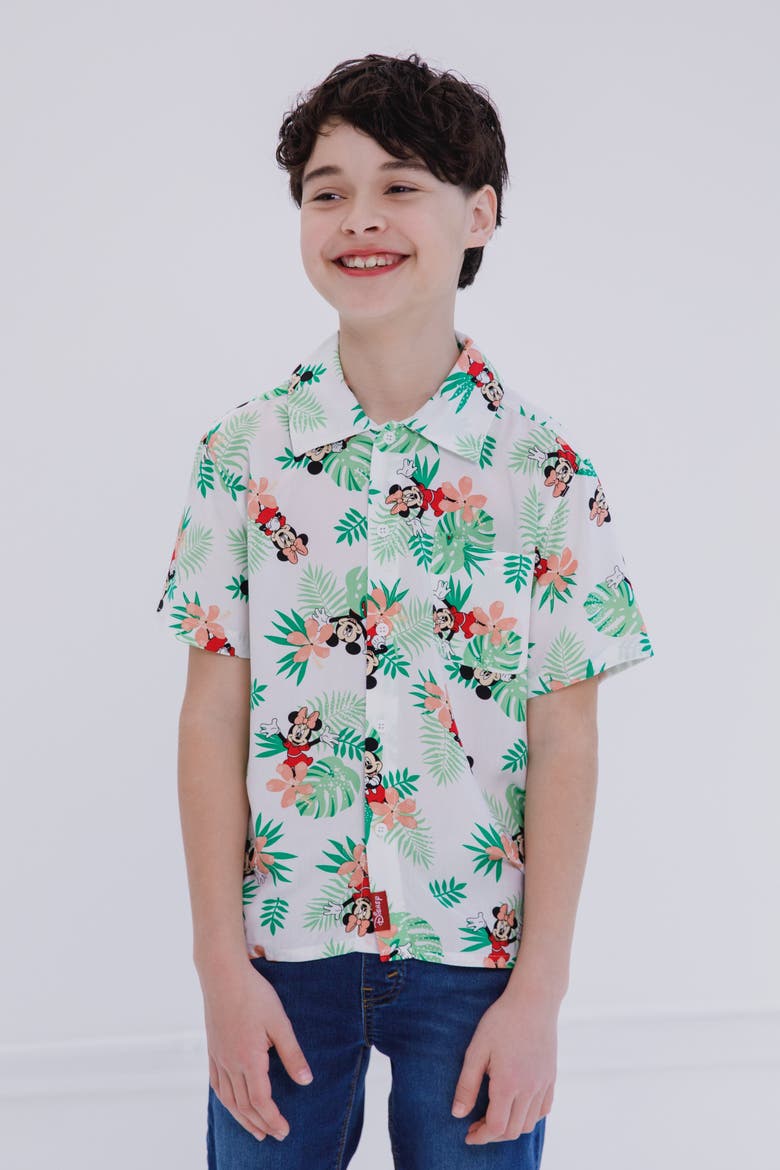 Mickey Mouse & Friends Button-Down Shirt and Dress, Alternate, color, White Mickey Minnie