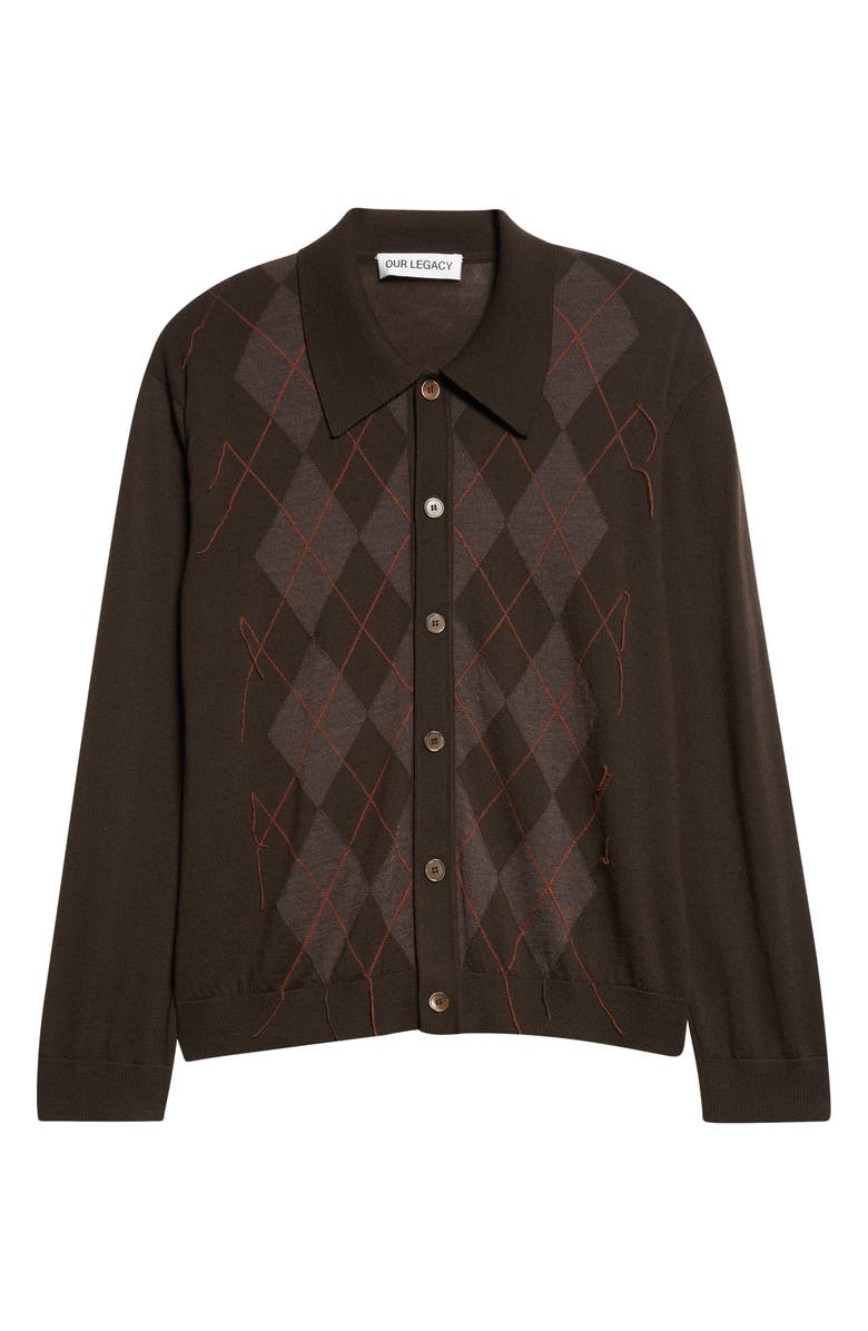 OUR LEGACY Evening Polo Argyle Wool Cardigan, Alternate, color, Pub Argyle Fine Wool