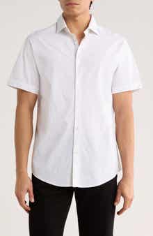 DENIM AND FLOWER White With Black Dots Short Sleeve Button-Up Shirt