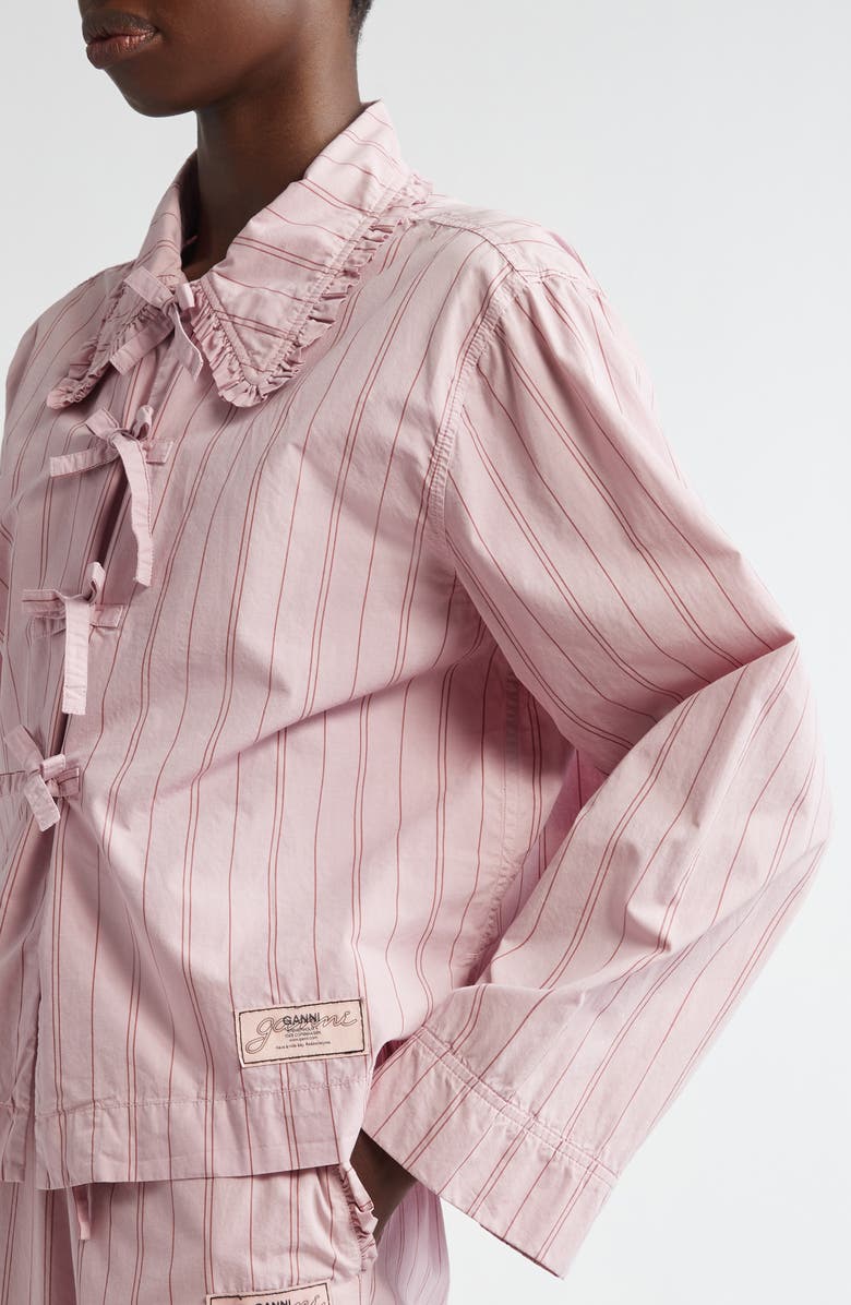 Ganni Stripe Tie Front Organic Cotton Top, Alternate, color, Lilac Sachet