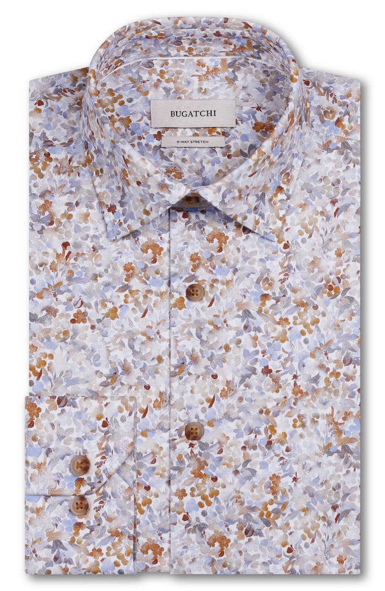 Bugatchi James OoohCotton<sup>®</sup> Floral Button-Up Shirt, Alternate, color, White/ Caramel