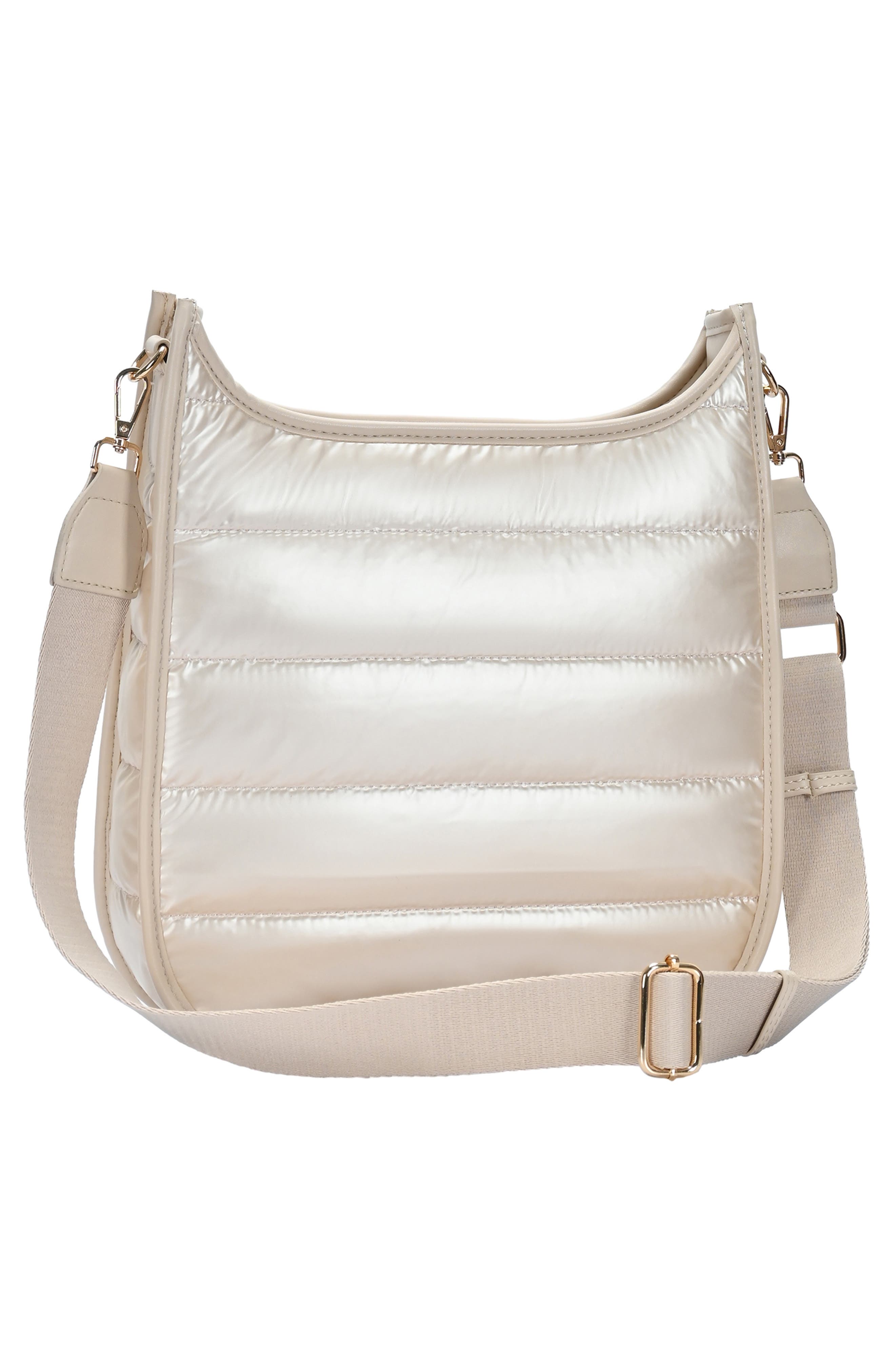 Puffy Quilted Nylon Crossbody Bag, Alternate, color, CREAM