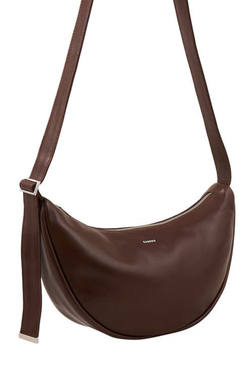 Sandro Mens Cognac Logo-embossed Small Leather Hobo Bag In Brown