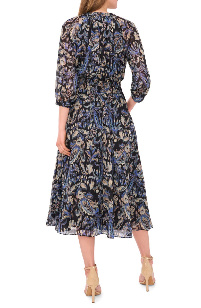 Halogen<sup>®</sup> Print Smocked Waist Chiffon Midi Dress, Alternate, color,
