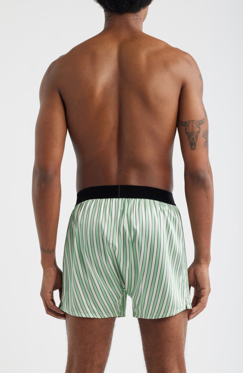 TOM FORD Stripe Stretch Silk Boxer Shorts, Alternate, color, Light Green/ White