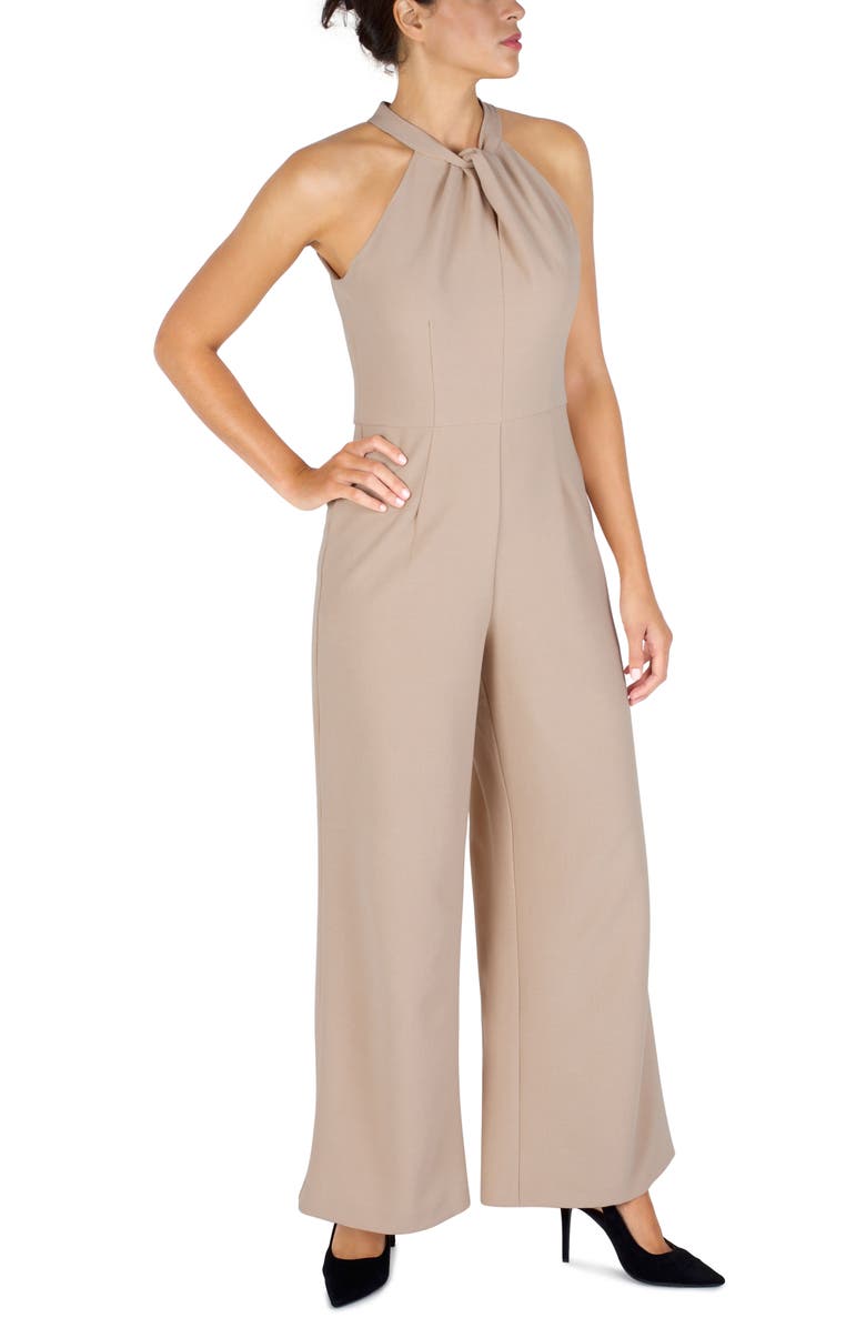 Julia Jordan Halter Neck Wide Leg Jumpsuit, Alternate, color, Latte
