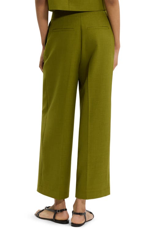 Theory City Pleated High Waist Wide Leg Pants In Green
