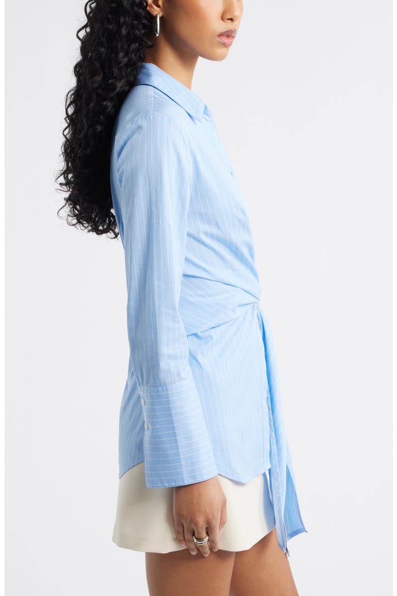 Pinstripe Button-Up Tie Waist Poplin Top, Alternate, color, BLUE- IVORY VERTICAL PIN