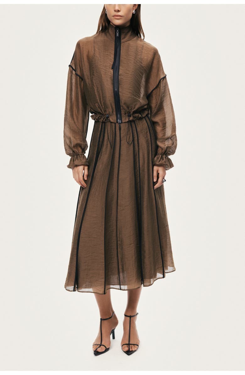 Nocturne Sheer Pleated Midi Skirt, Alternate, color, Camel