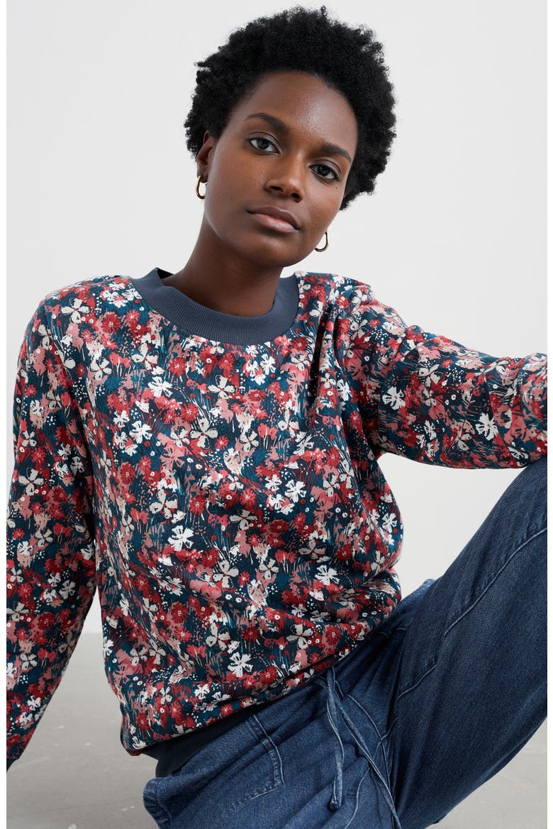 Bright Wave Floral Organic Cotton Sweatshirt, Alternate, color, MOORLAND FLORAL SQUASH
