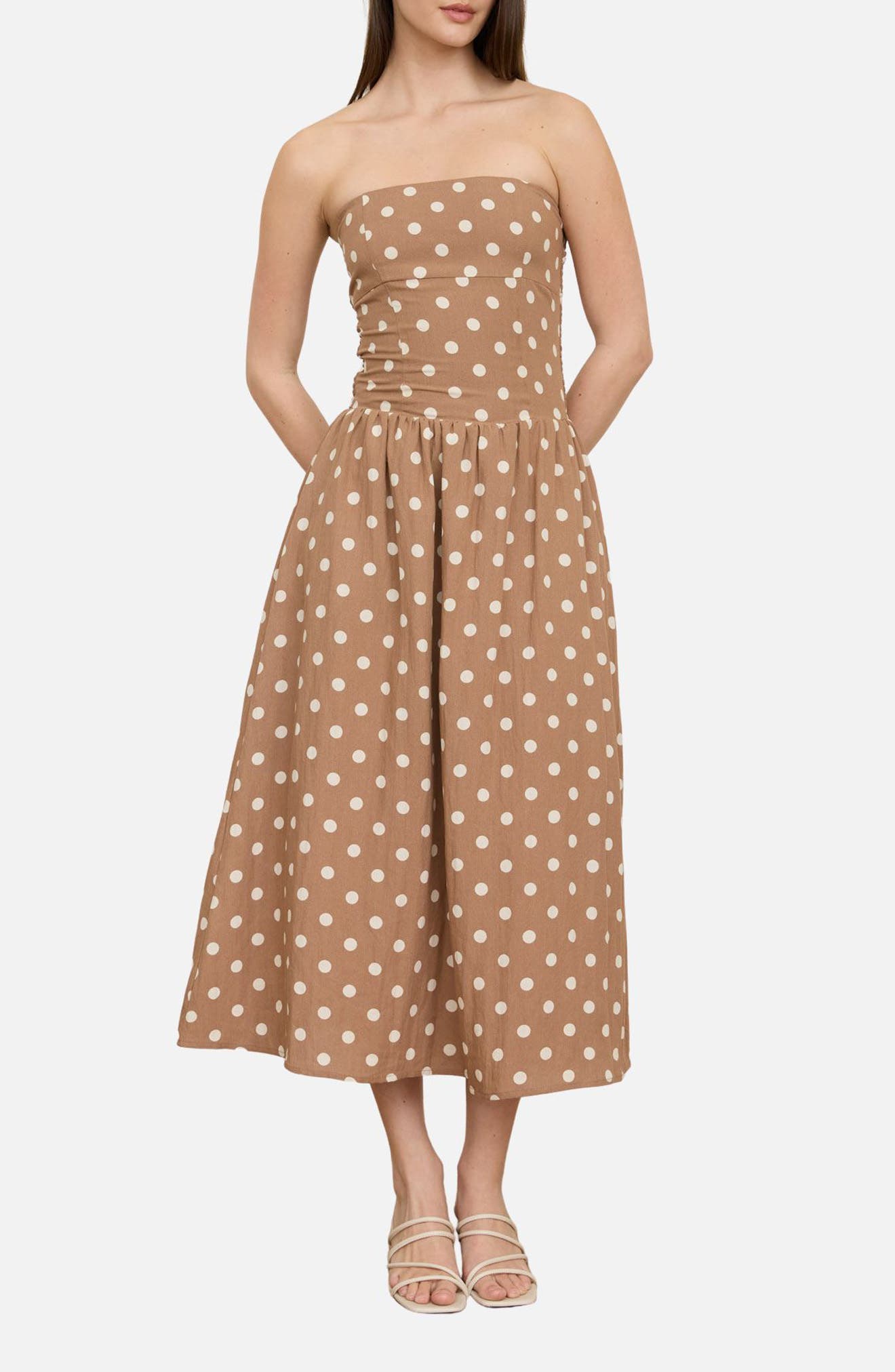 Polka Dot Strapless Midi Dress - image 3