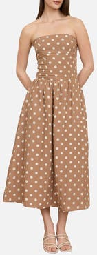 Blu Pepper Polka Dot Strapless Midi Dress