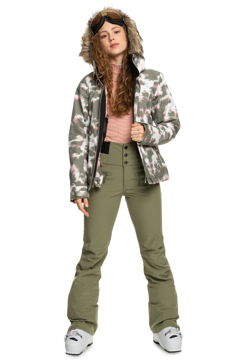 Roxy Rising High Waterproof Shell Snow Pants, Alternate, color, Deep Lichen Green