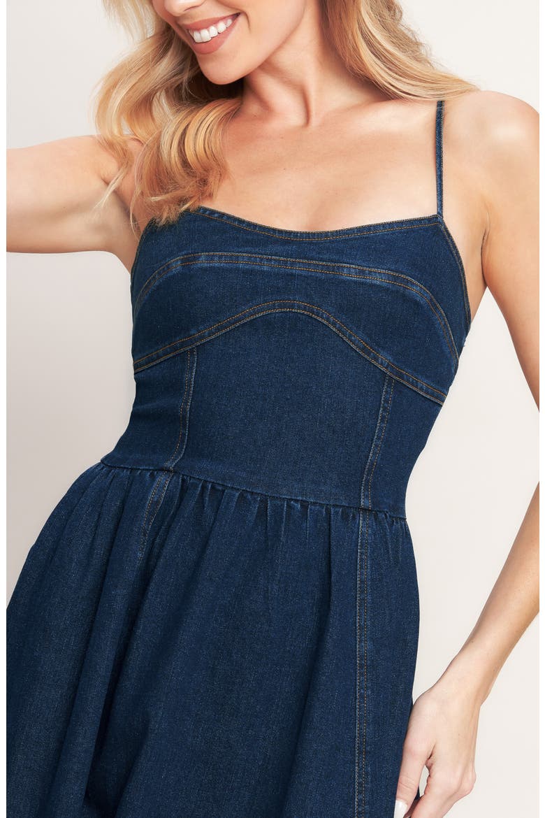 Fit & Flare Denim Maxi Dress, Alternate, color, MEDIUM INDIGO