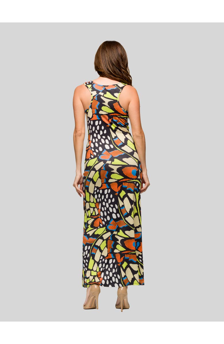 24seven Comfort Apparel Bright Butterfly Print Razorback Tank Casual Maxi Dress, Alternate, color, Orange Multi
