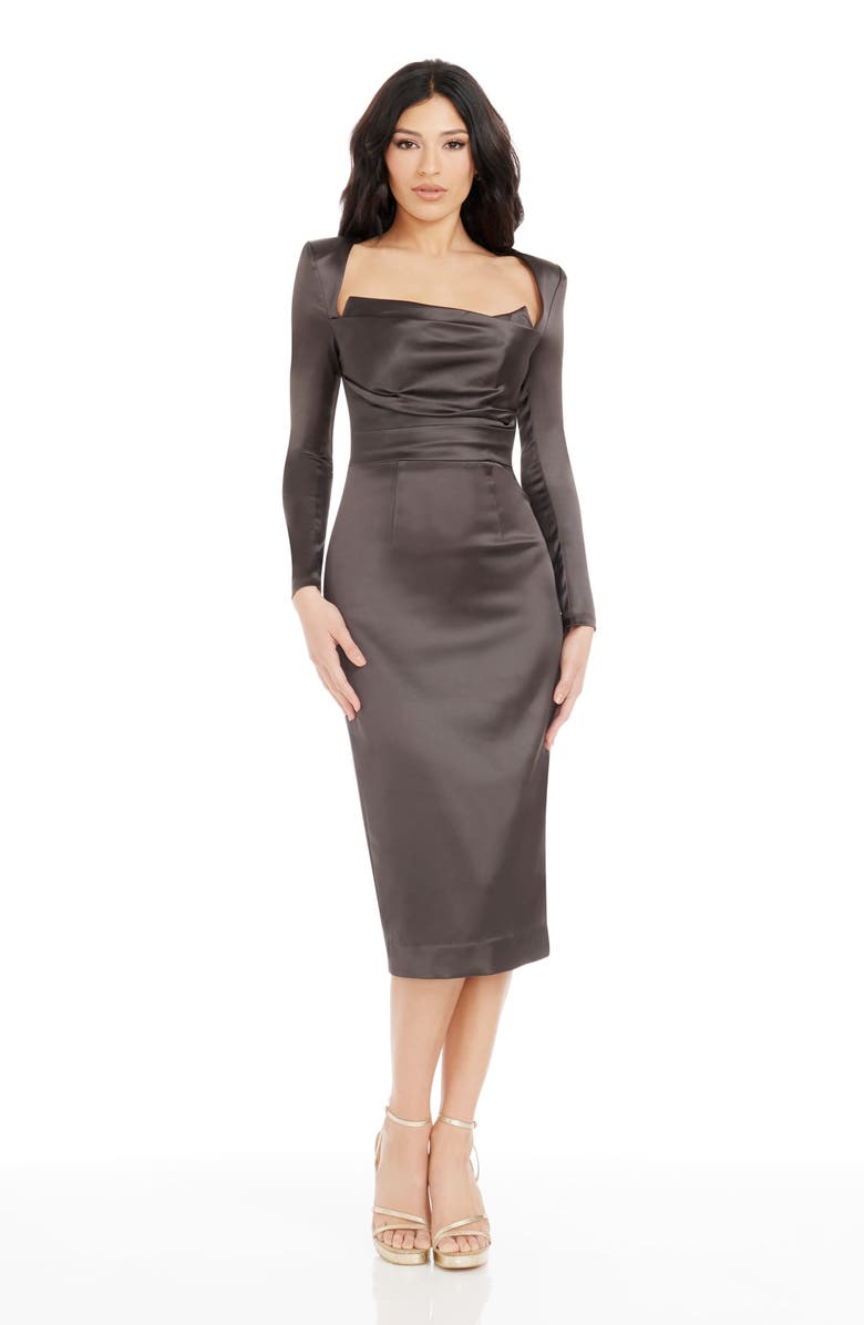 Dress the Population Pamela Long Sleeve Satin Cocktail Dress, Alternate, color, 