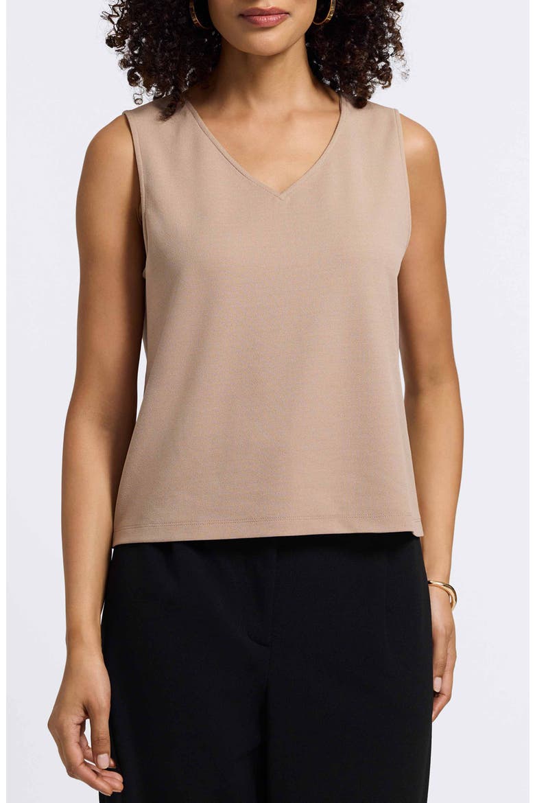 Callie Sleeveless Crepe Knit Top, Main, color, KHAKI