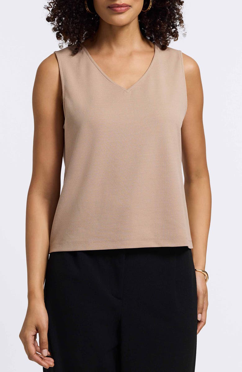 Foxcroft Callie Sleeveless Crepe Knit Top, Main, color, Khaki