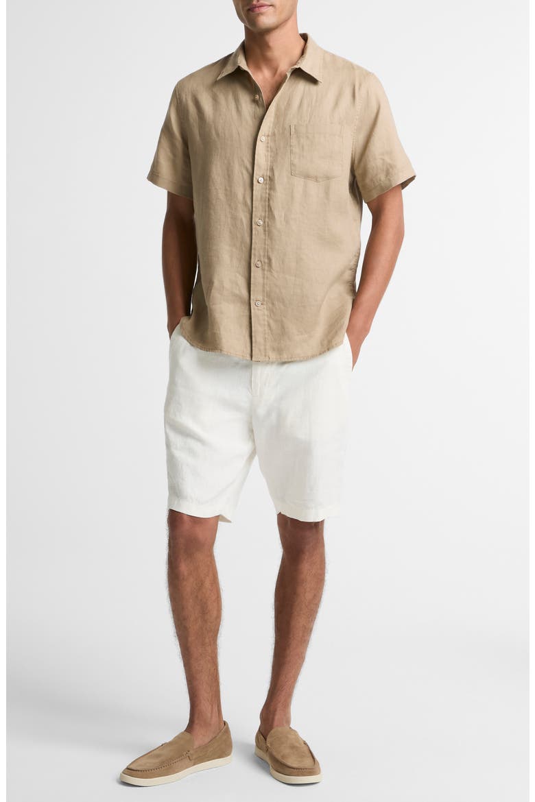 Classic Fit Short Sleeve Linen Shirt, Alternate, color, TEAK