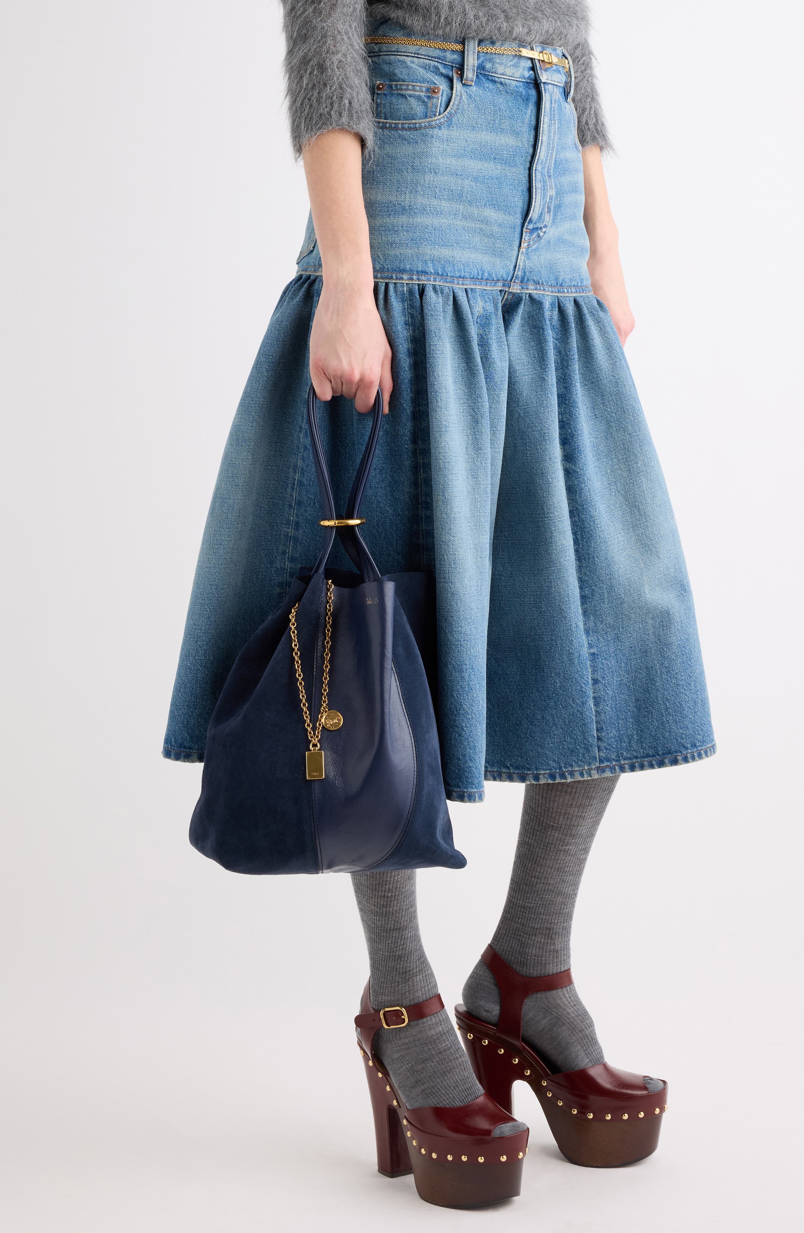 Medium Spin Leather & Suede Tote, Alternate, color, PARISIAN NIGHT