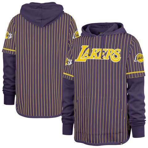 Men's '47 Purple Los Angeles Lakers Pinstripe Double Header Hoodie