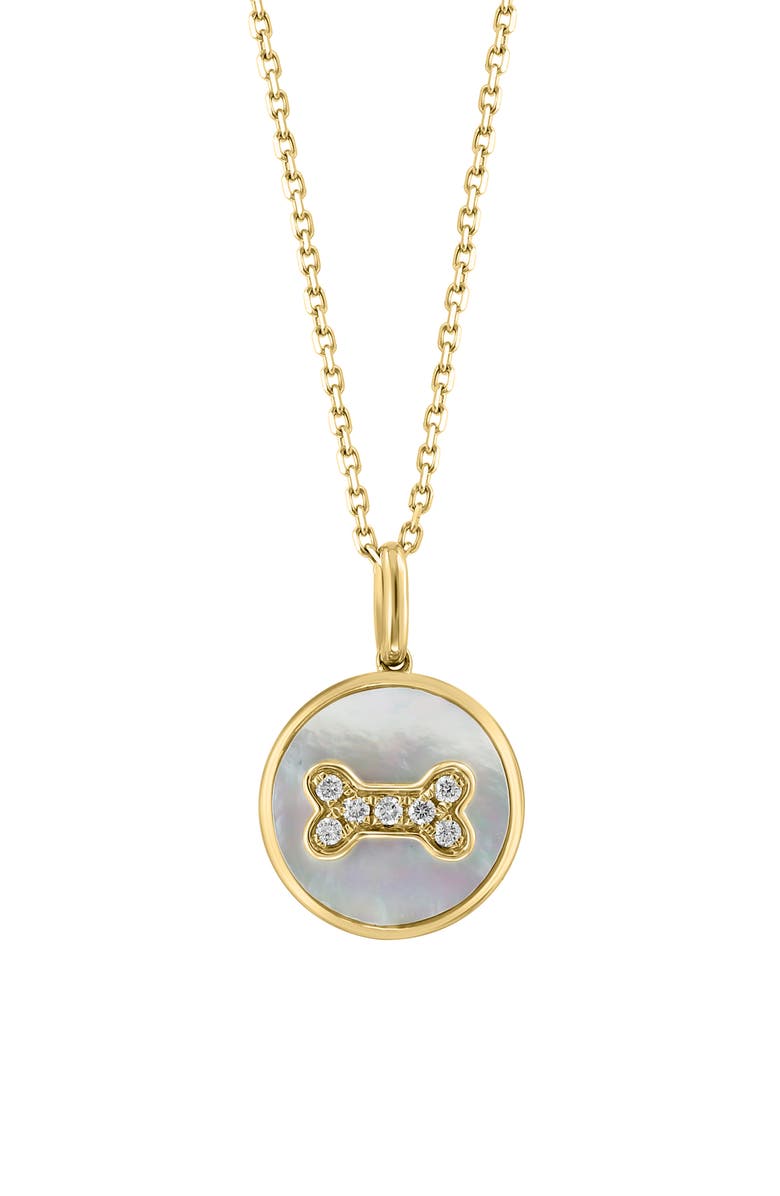EFFY 14K Yellow Gold Mother-of-Pearl & Diamond Dog Bone Pendant Necklace - 0.10ct., Main, color, 