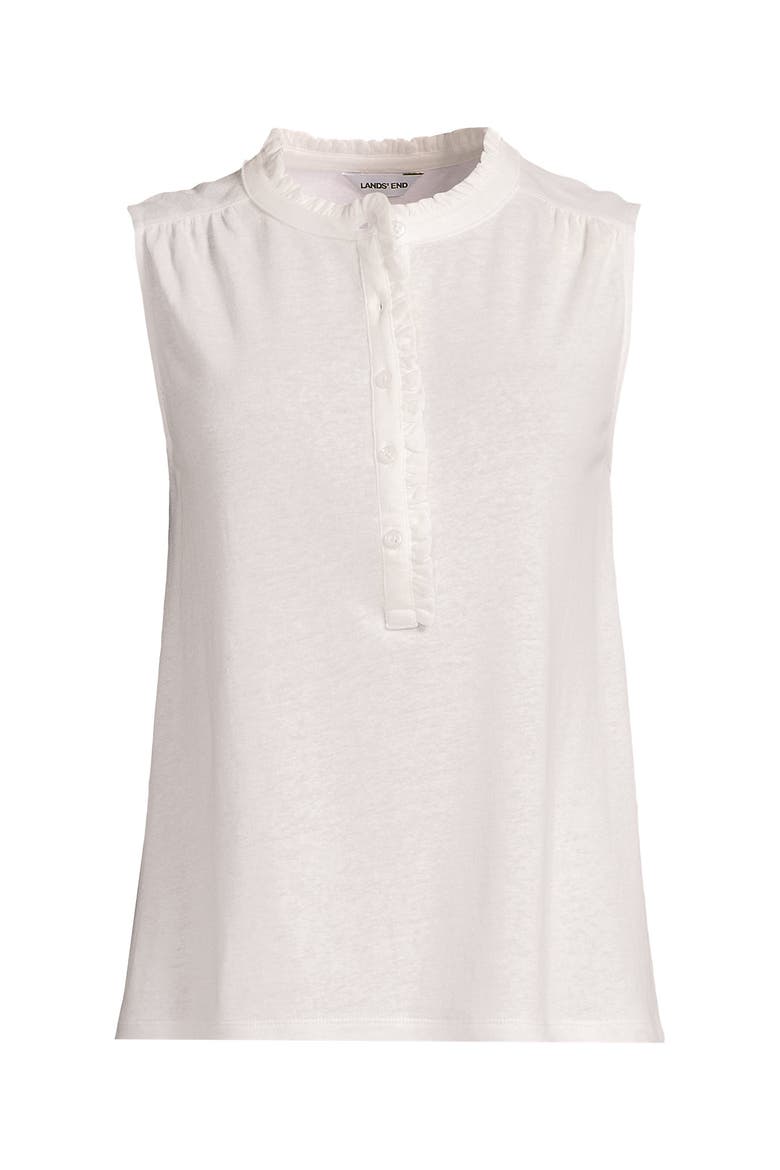 Linen Blend Ruffle Trim Tank Top, Alternate, color, Ivory