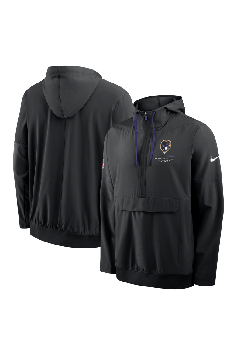 Men's Nike Black Baltimore Ravens Sideline Logo Glory Anorak Half-Zip Hooded Jacket, Main, color, Black