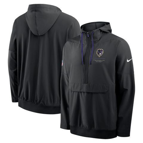 Men's Nike Black Baltimore Ravens Sideline Logo Glory Anorak Half-Zip Hooded Jacket