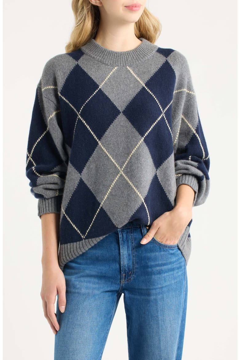 Cove Oversize Recycled Cashmere & Wool Sweater, Main, color, THUNDER MULTI ARGYLE