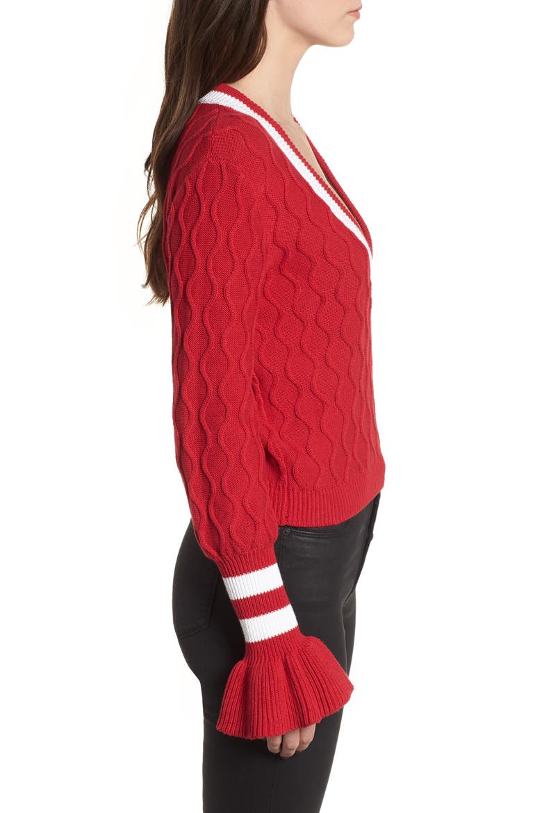 Graduate Bell Sleeve Sweater, Alternate, color, BERRY/ WHITE