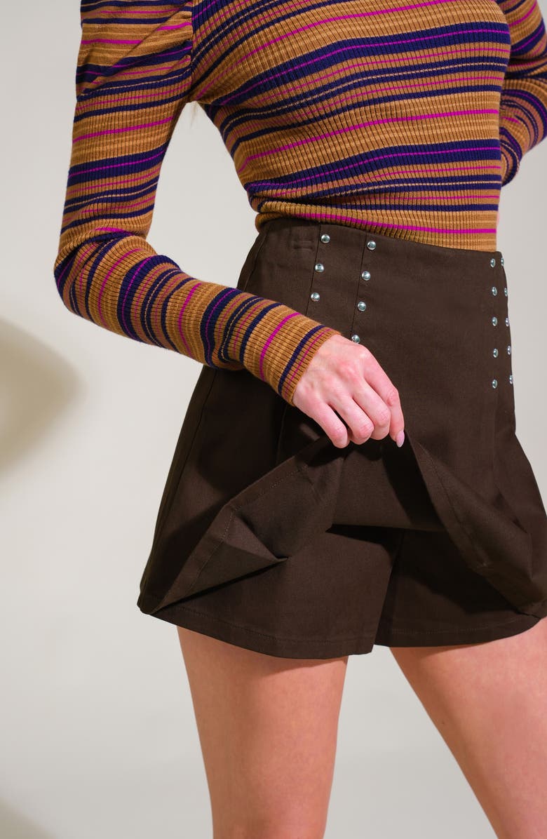 FLYING TOMATO Studded Pleated Miniskort, Alternate, color, Dark Brown