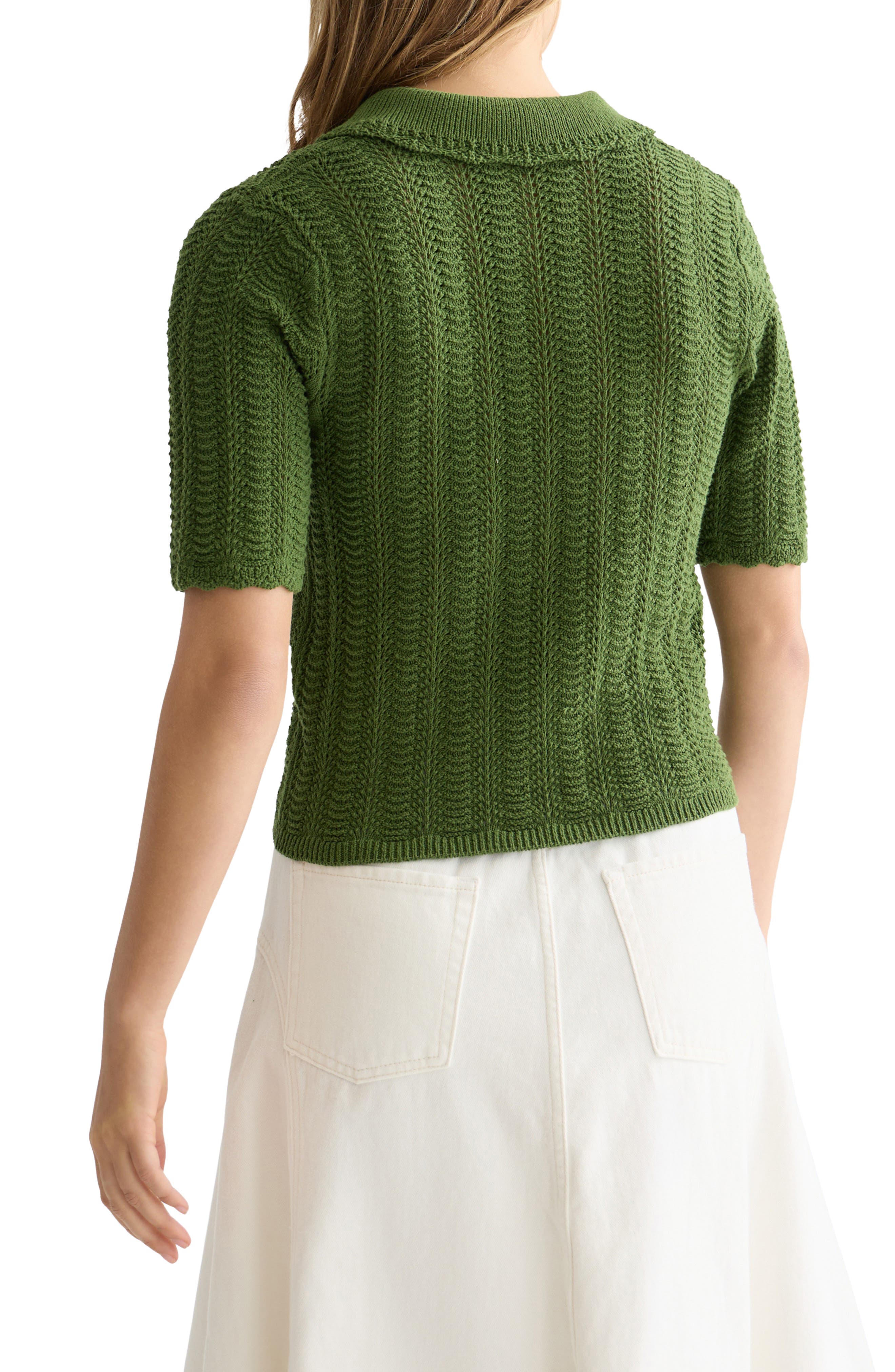 Pointelle Short Sleeve Cotton Blend Sweater - image 2