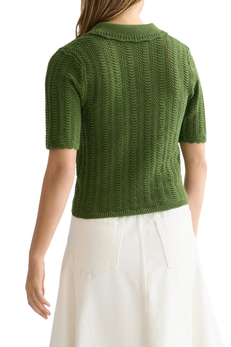 Pointelle Short Sleeve Cotton Blend Sweater, Alternate, color, GARDEN GREEN
