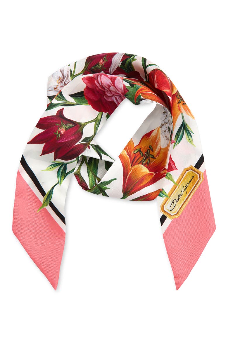 Floral Silk Twill Skinny Scarf, Alternate, color, HA5QX FIORI FDO BCO NAT