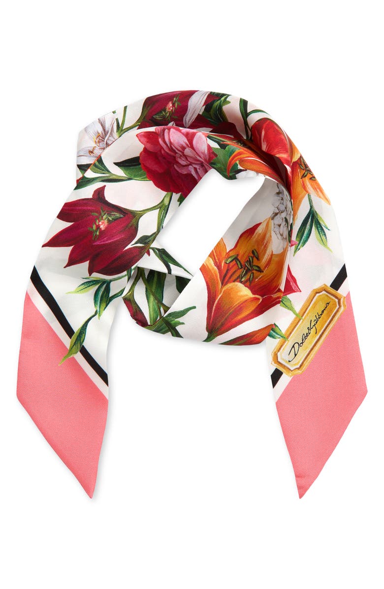 Dolce&Gabbana Floral Silk Twill Skinny Scarf, Alternate, color, Ha5qx Fiori Fdo Bco Nat