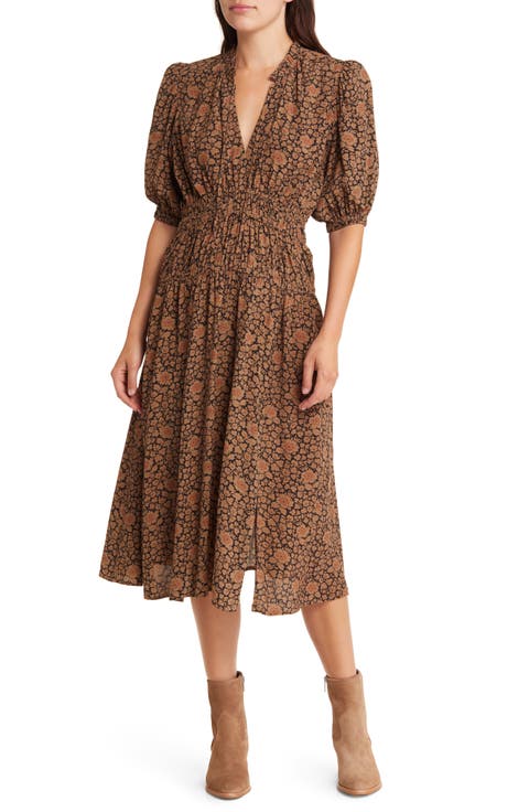 Split Neck Smock Waist Dress