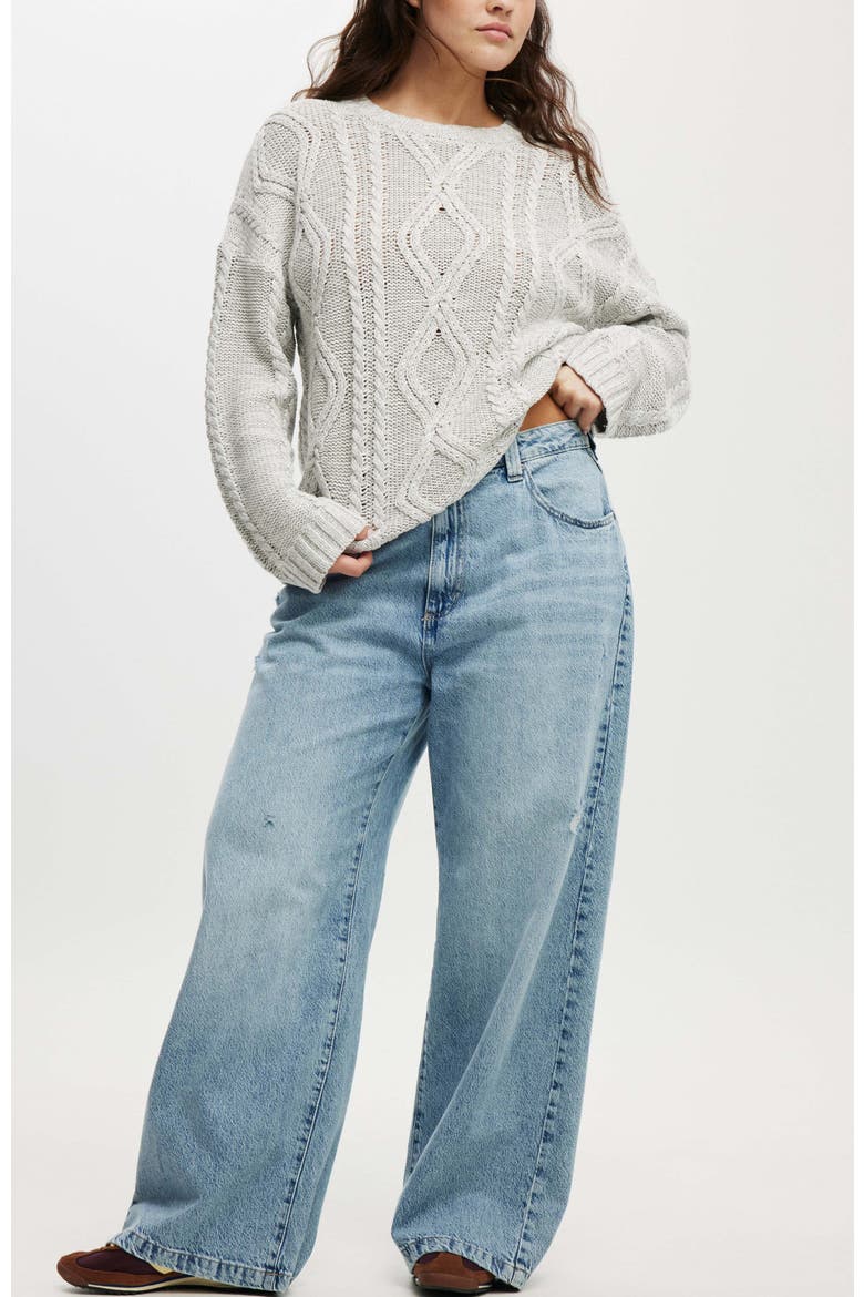 Oversized Cable Sweater, Alternate, color, GREY MARLE
